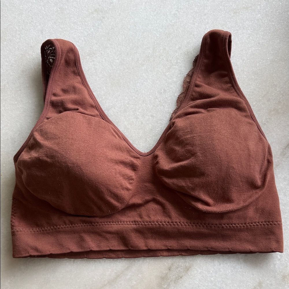 Wireless Lace-Back Bralette in Deep Brown